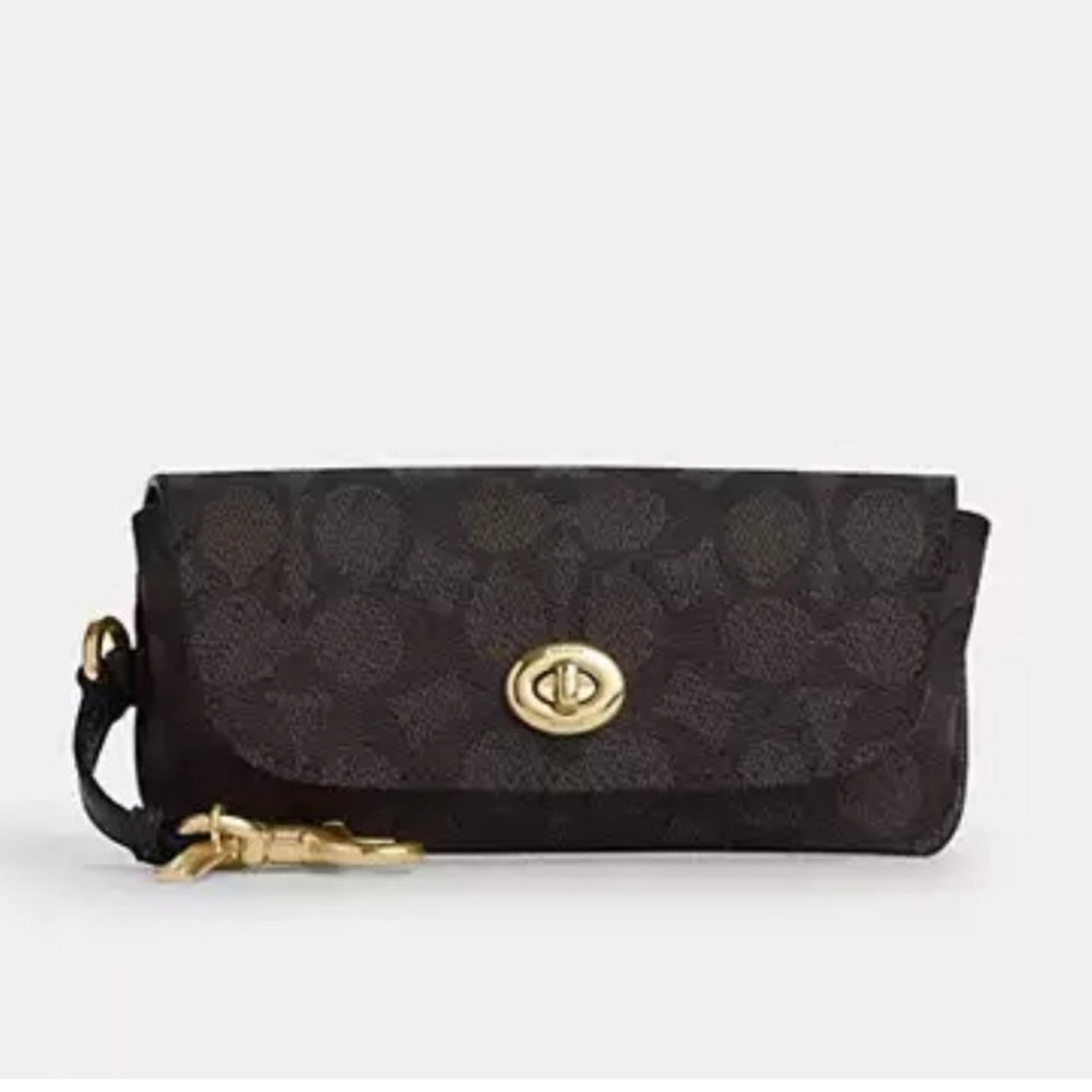 Coach Signature Canvas Walnut/Black Print Wristlet and Sunglass Case - Picture 5 of 6